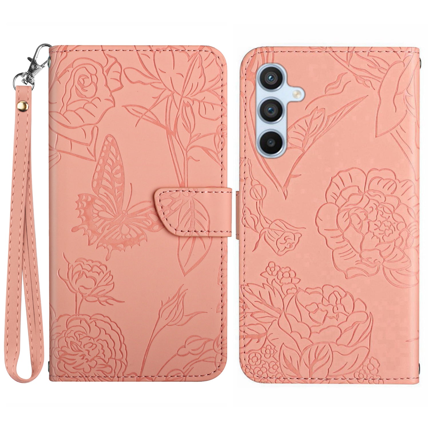 HT03 til Samsung Galaxy A25 5G læder pung etui Stander påtrykte sommerfugle blomster telefoncover med håndstrop HT03 til Samsung Galaxy A25 5G læder pung etui Stander påtrykte sommerfugle blomster telefoncover med håndstrop